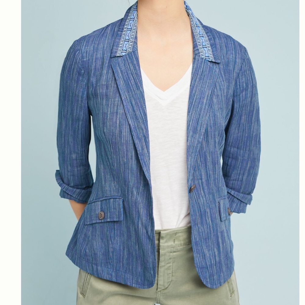 Anthropologie Blue Striped Blazer